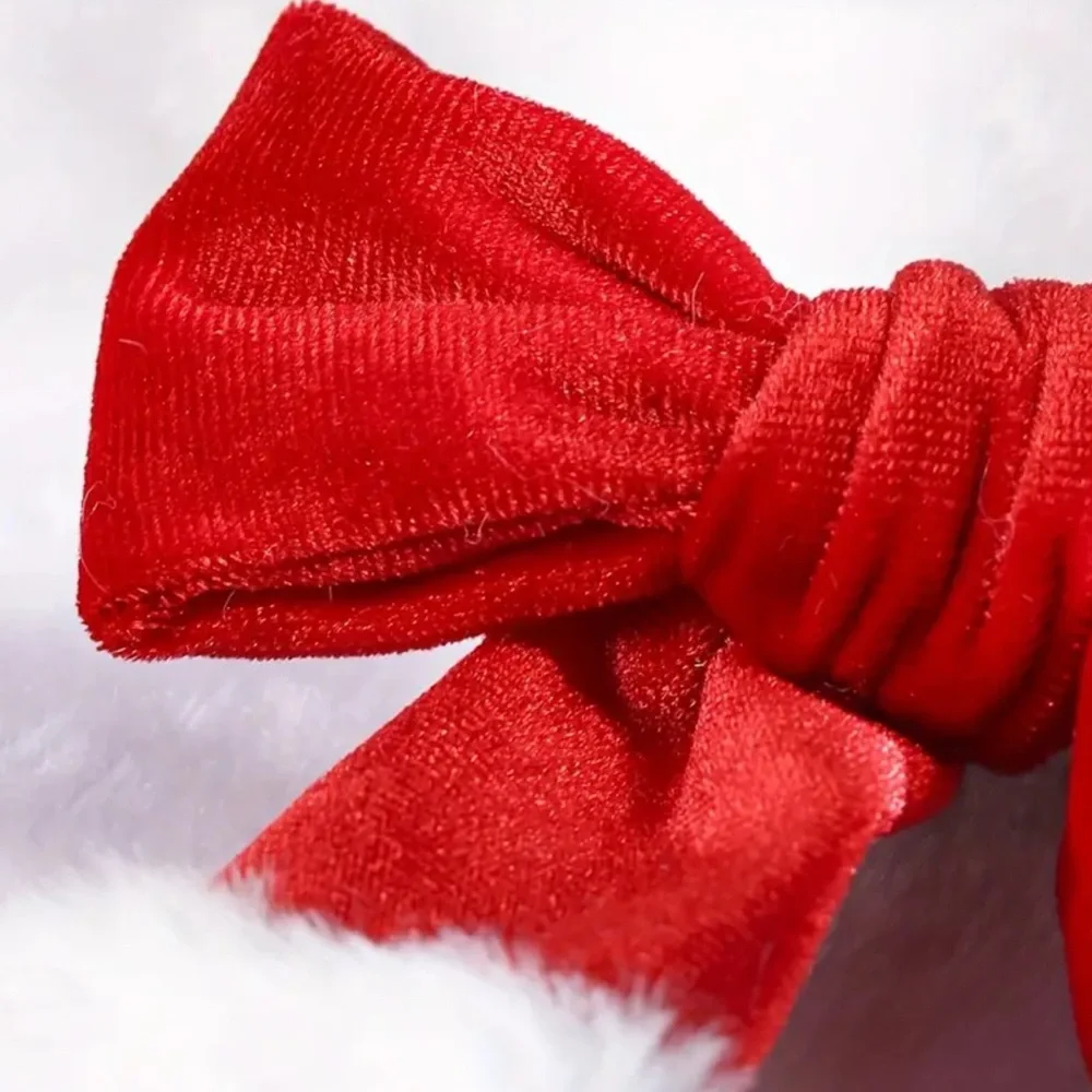Vintage Plush Christmas Bow Hair Clip - NEW